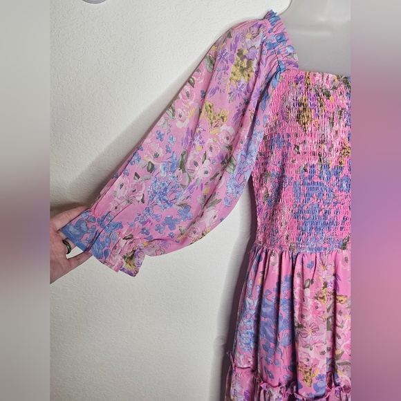 NWT Ivy City Co. Rowan Midi Dress in Pink Multi Smocked Tiered Ruffle Hem Medium - Picture 3 of 10